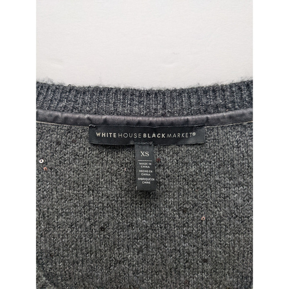 WHBM V-neck Sweater Grey Sz XS Puff Sleeve Sequins Festive Party - Picture 5 of 10